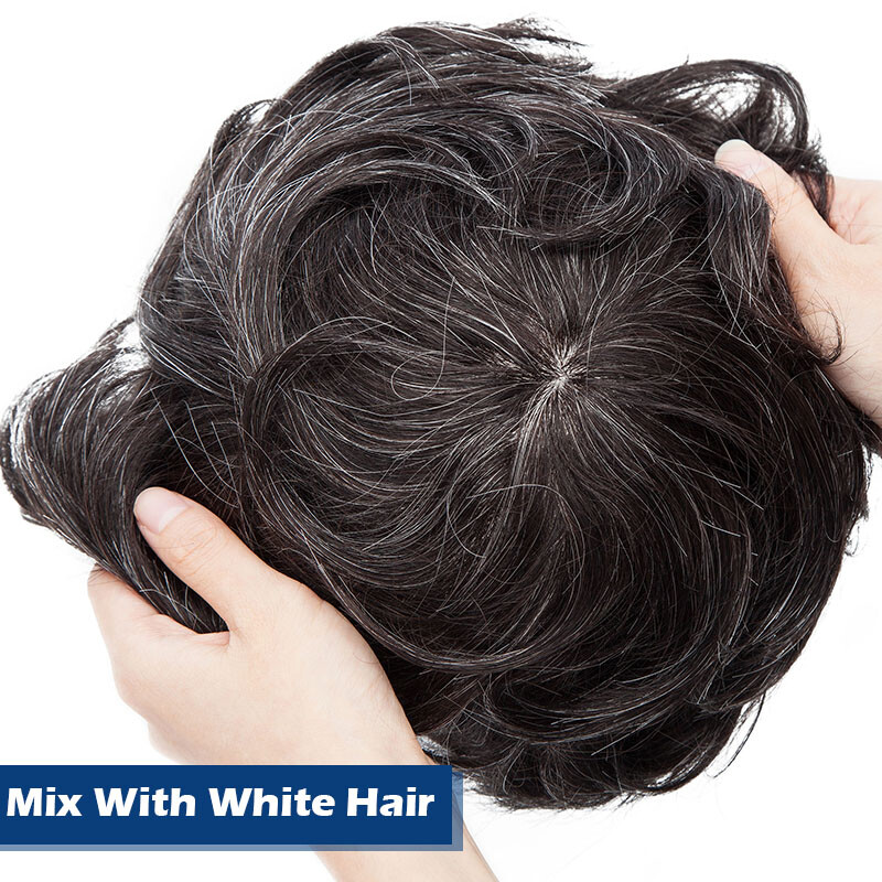 Durable Mens Toupee Human Hair Replacement System Hairpiece Fine Mono Poly Skin