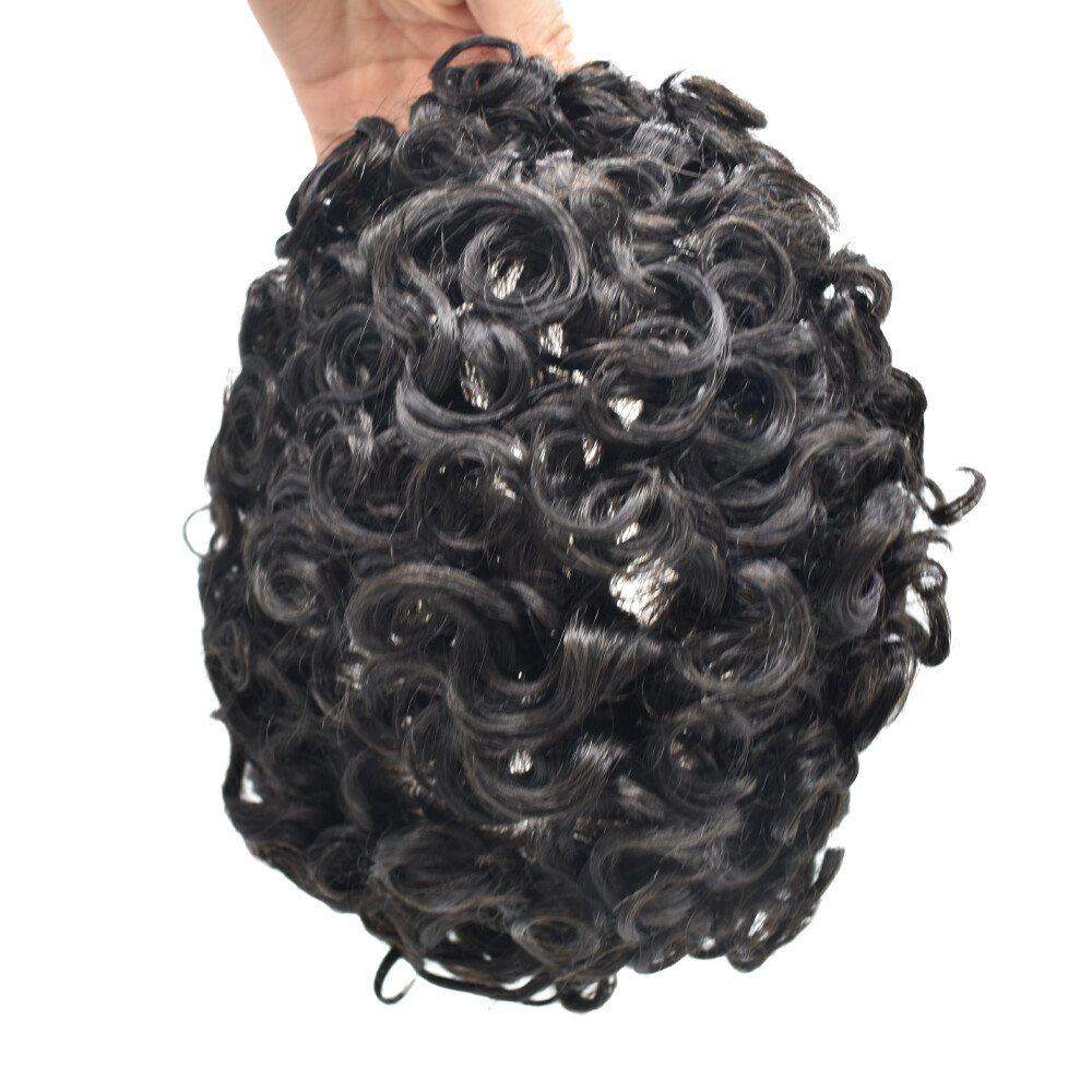 Curly Toupee for Black Men Full Poly Skin Human Hair System Mens Wigs 20MM 25MM