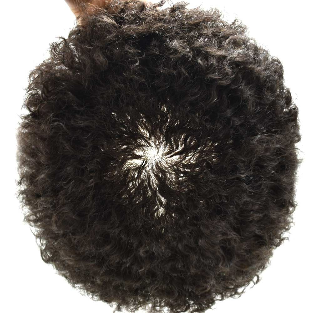 Afro Weave Hair Unit for Black Men Brazilian Poly Human Hair Replacement System