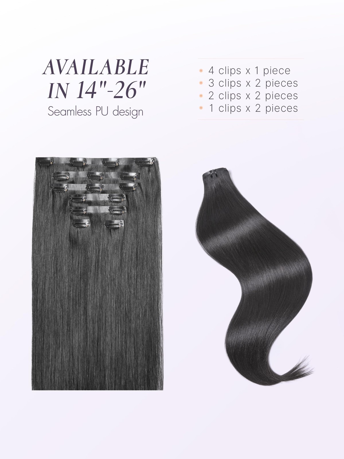 Seamless Clip in Hair Extensions Yaki Straight, 2 Pack 26 Inch 200g 7PCS, Nat…