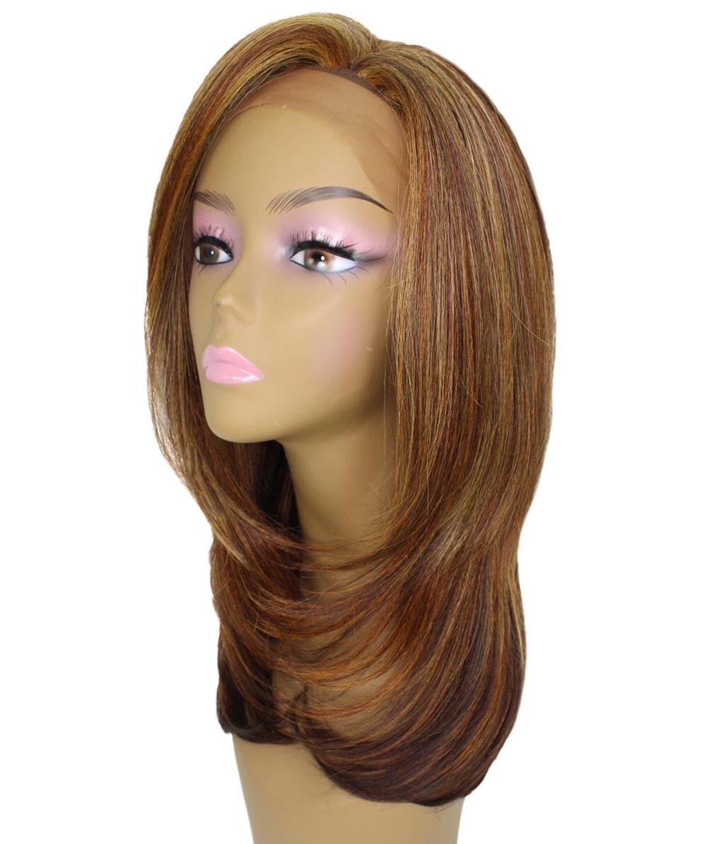 LUXLUXE Valona Straight 20 in 4X4 Hand Tied Lace Front Wig, Auburn Brown Blend