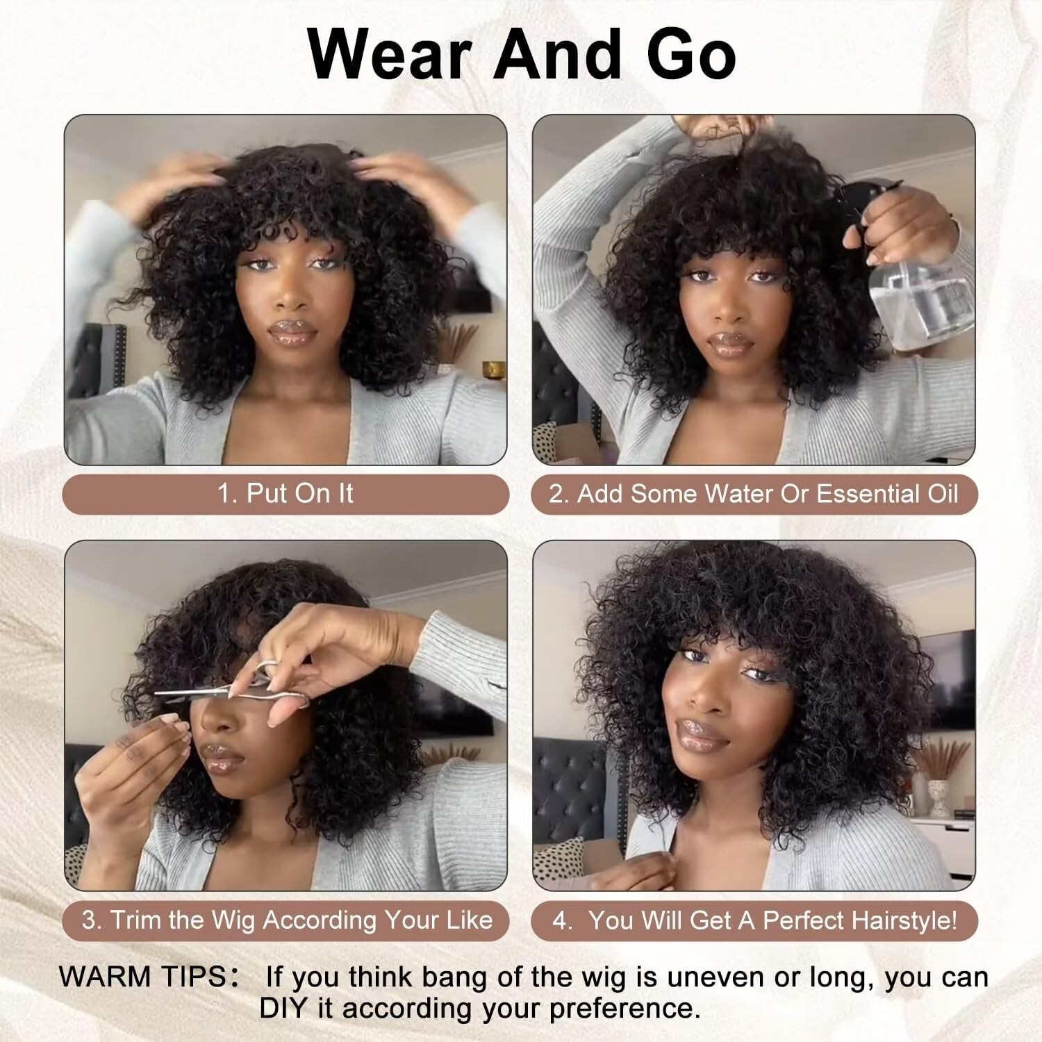 2x1Lace Front WigBrazilian ShortBob Kinky Curly Virgin Human Hair Wig for Women