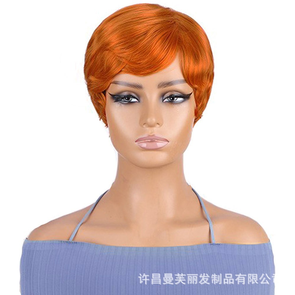 Natural Black Short Straight Wig With Bangs Rose Net Synthetic Full Wig For