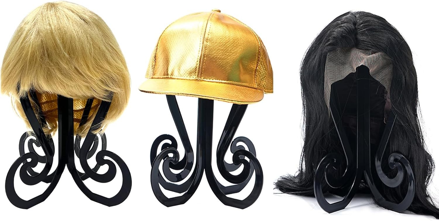 Plastic 3PCS Wig Stand Black Wig Head Stand Easy to Assemble Wig Stand