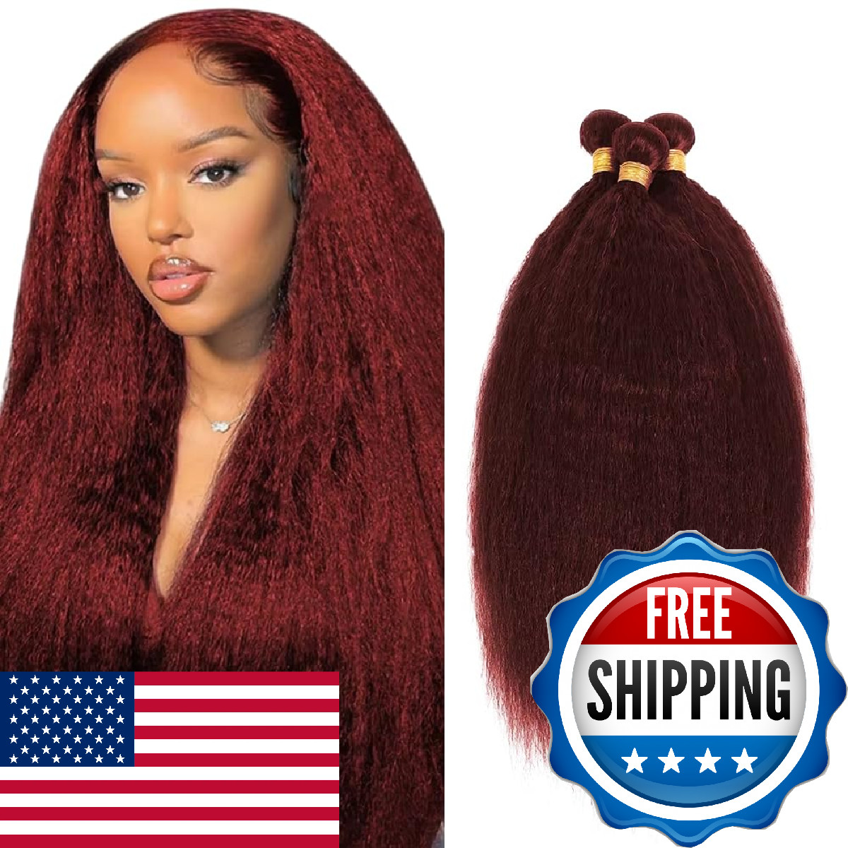 Aonbamds 99J Burgundy Bundles Yaki Straight Bundles Human Hair 28 30 32 Inch
