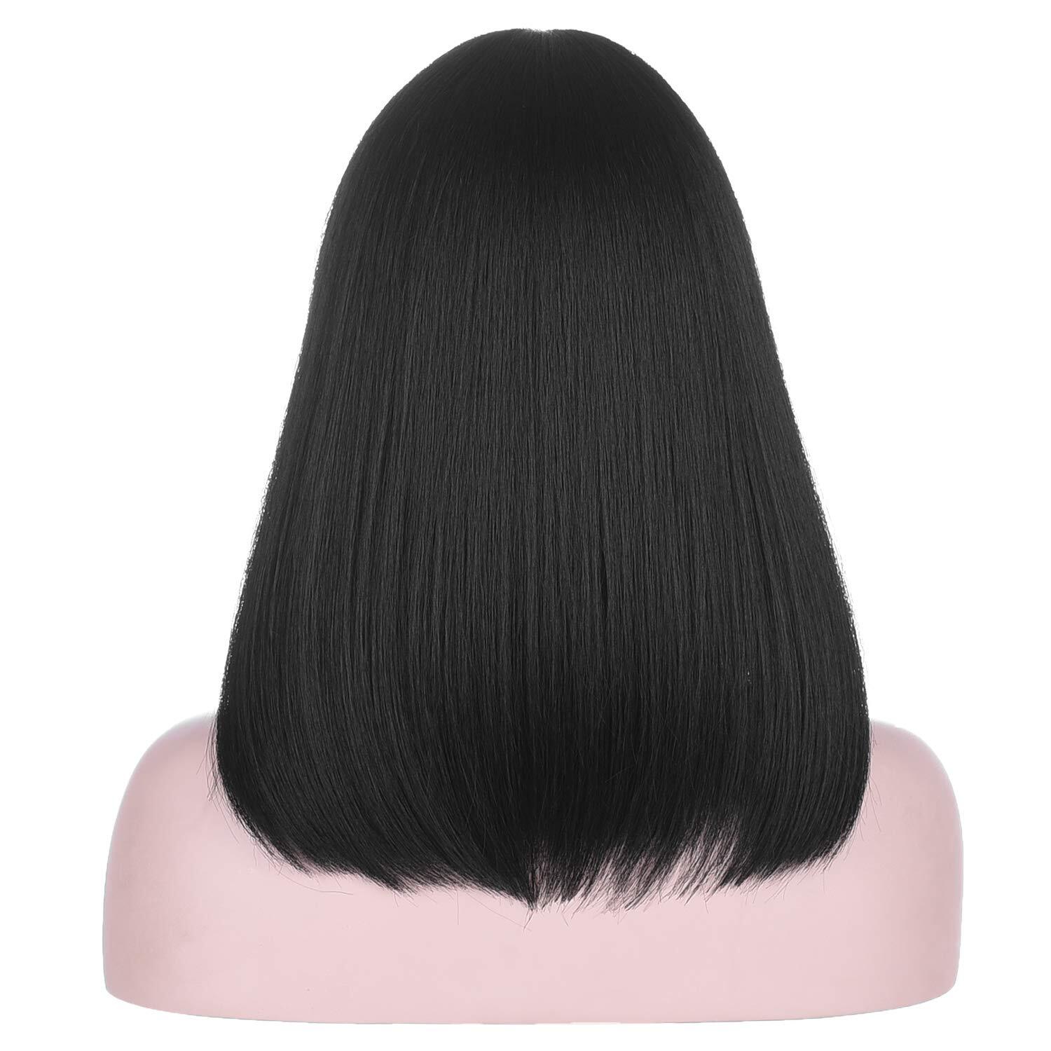 Black Bob Wigs with Bangs Straight Blunt Cut Shoulder Length Short Wig for Women