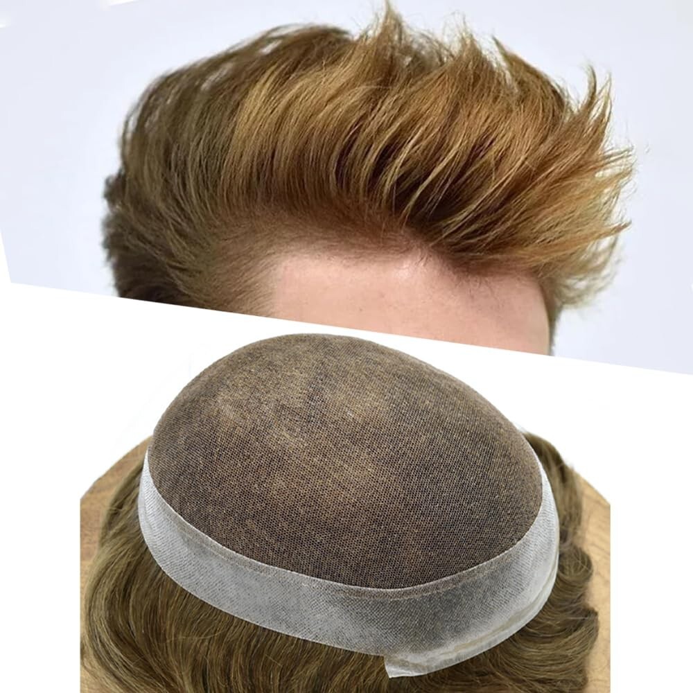 Mens Toupee SWISS LACE Poly Around Skin Hairpiece Human Hair Replacement System