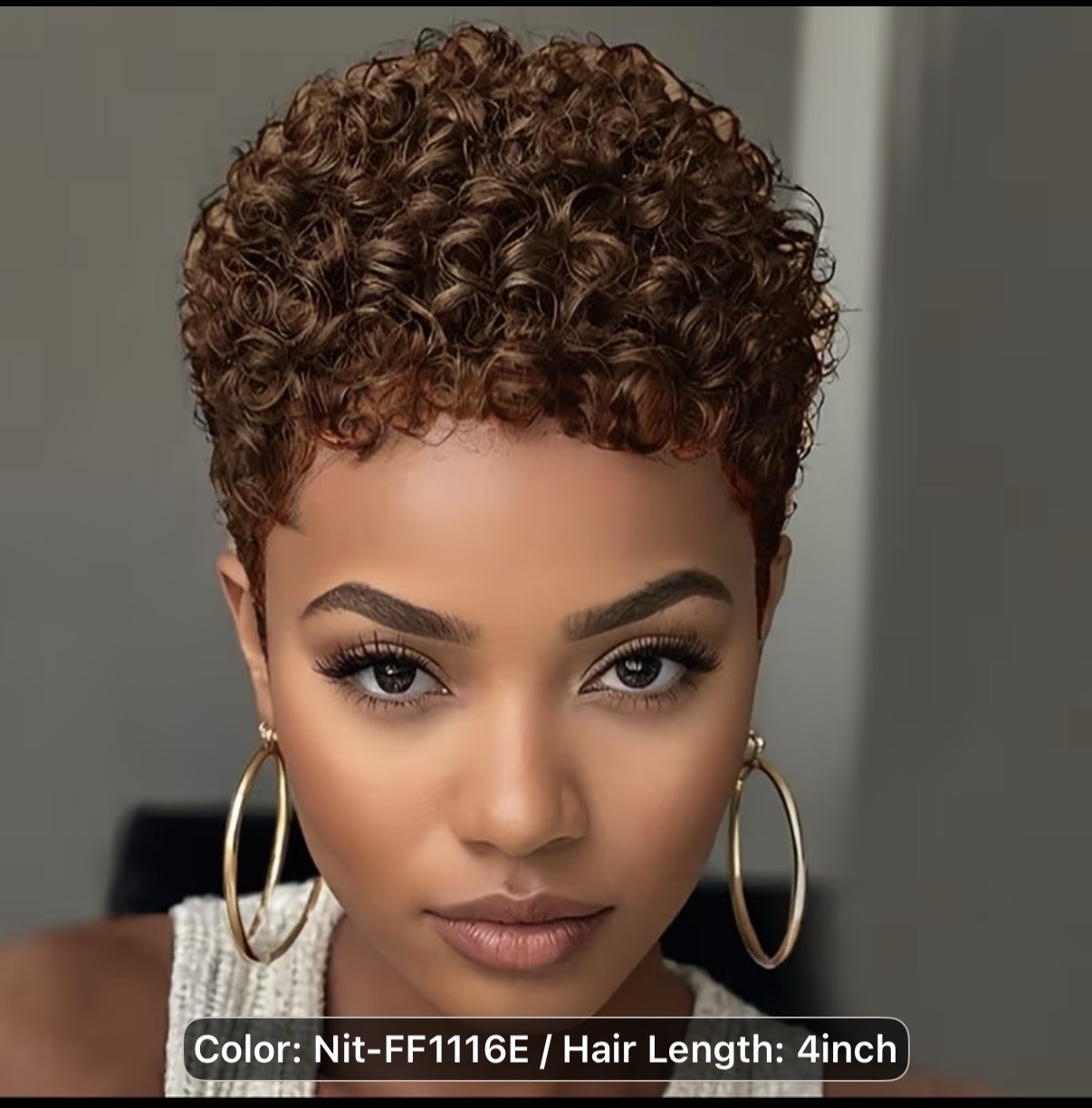 Short Curly Synthetic Wig, Adjustable Rose Net Cap, 4 Inch, Color Options