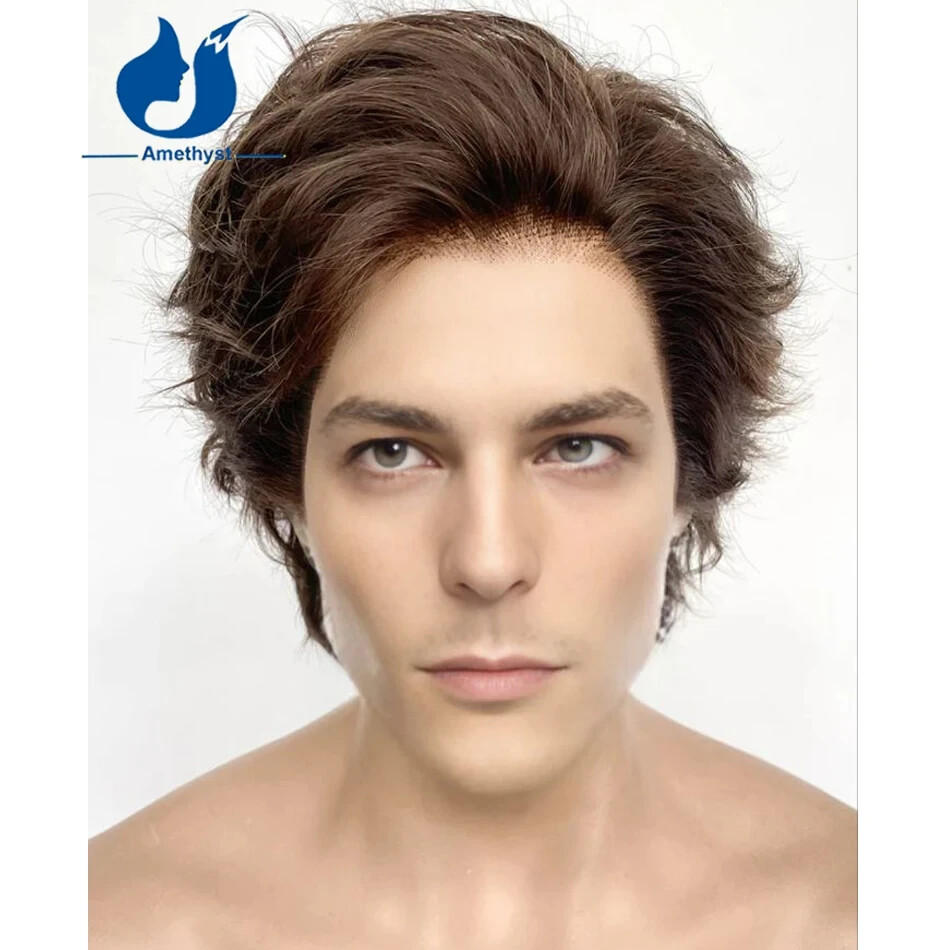 Dark Brown Wavy Men’s Wig Human Hair Short Bob Pixie Cut 13×6 Lace Front Wig
