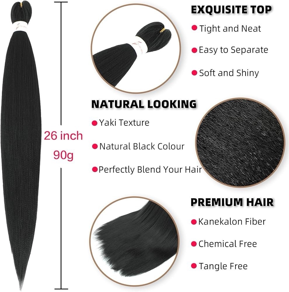 7 PcBraids Hair for African Braids Natural Black 26” In Kanekalon Pre-Stretched
