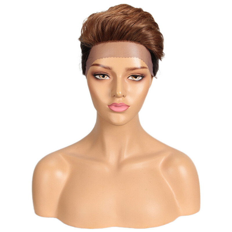 Women Pixie Cut Short Wave Real Remy Human Hair Lace Wig Full Machine Made Wigs