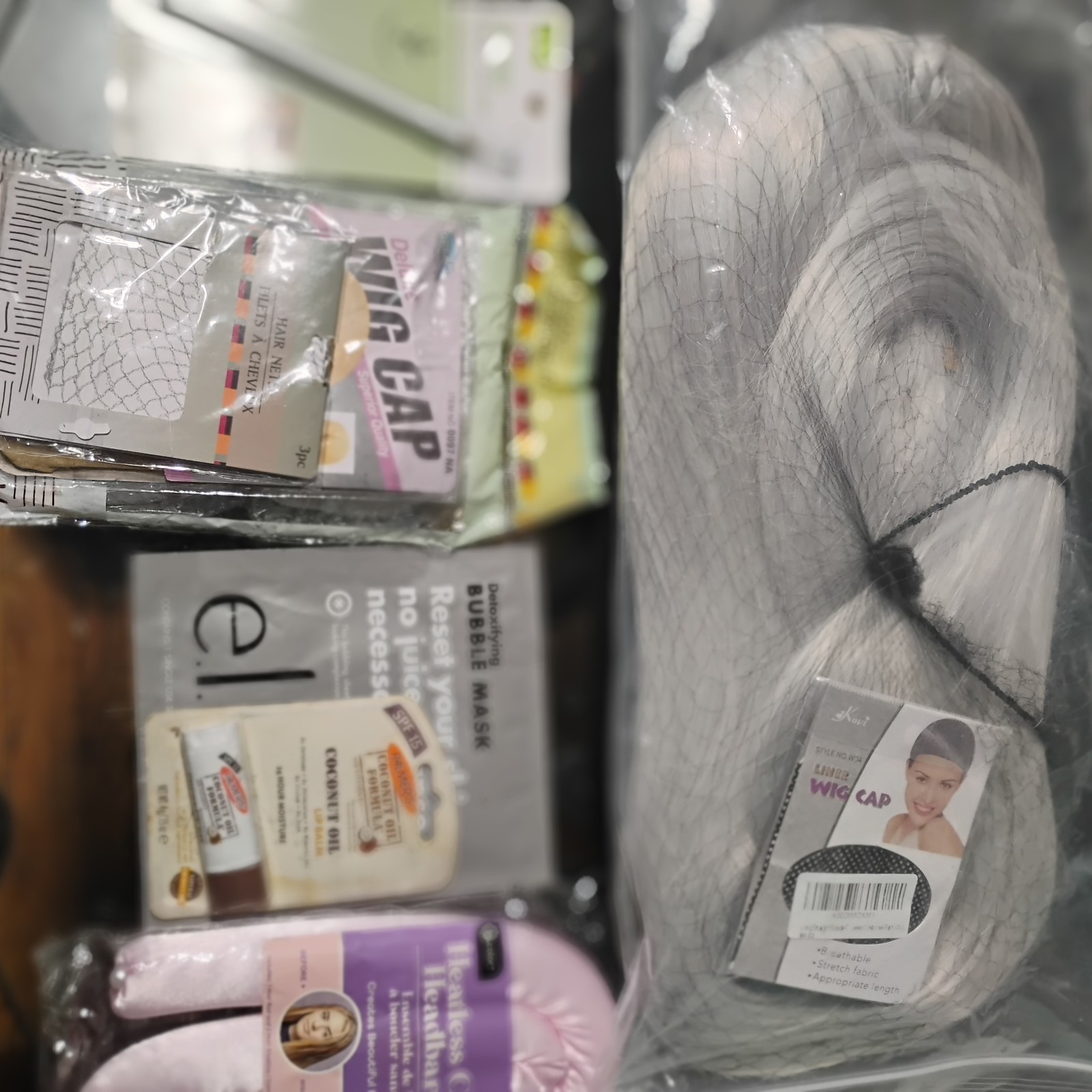 Large Beauty & Hair Care Bundle – Heatless Curler, Wig, e.l.f. Mask, Palmer’s +