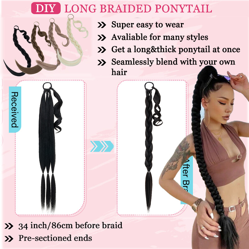 Long Braids Ponytail Clip In Pony Tail Hair Extension Long Thick Natural Hair US