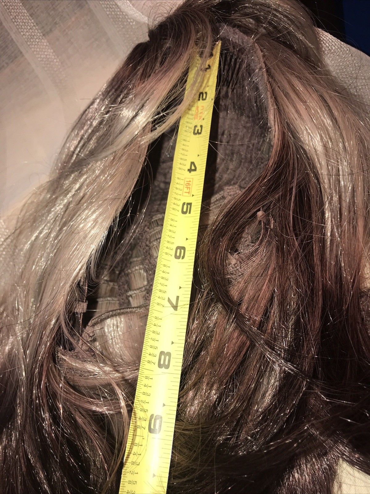 Woman’s Wig NWOT Shoulder Length Bangs Realistic Synthetic Brown Hi lights Hair