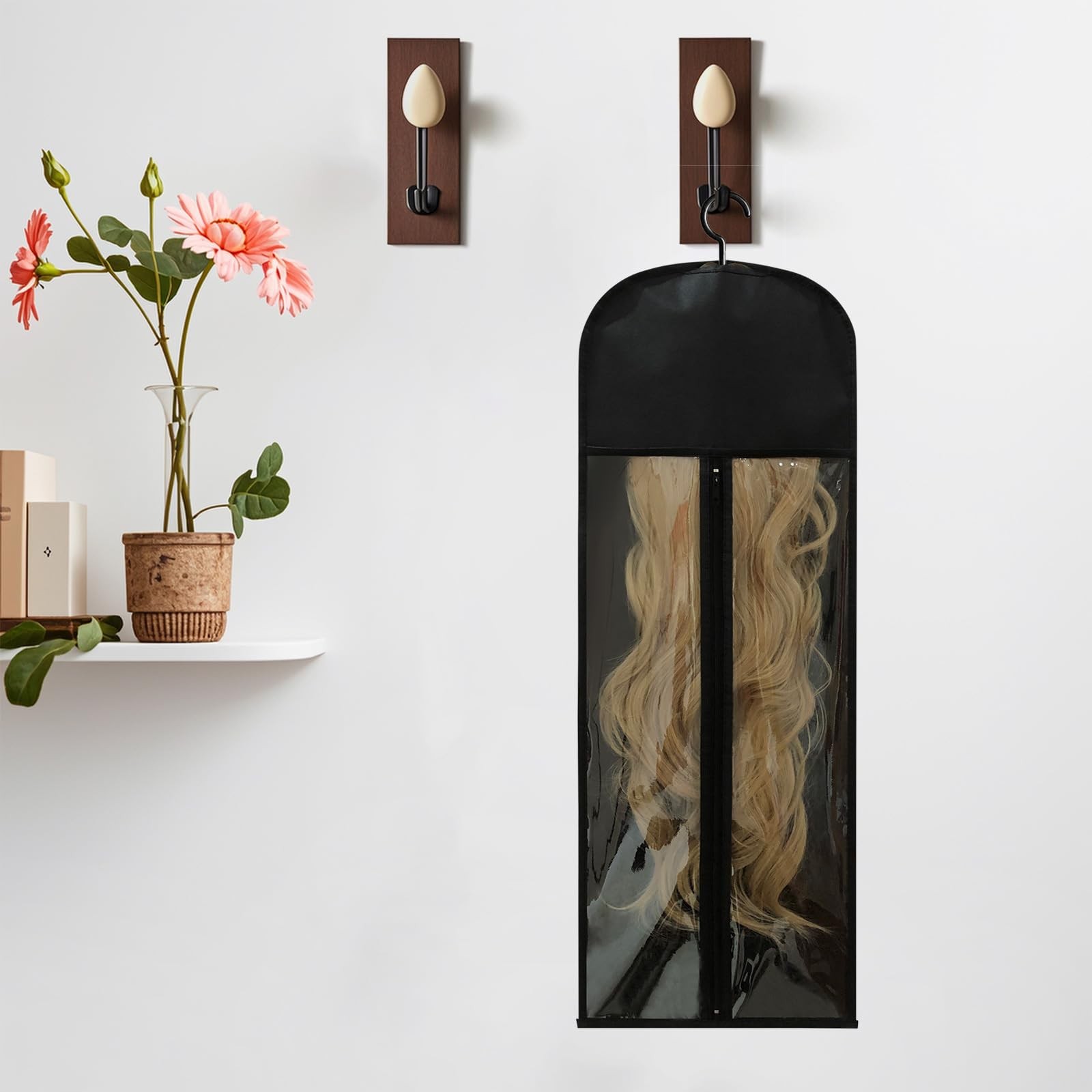 Jonley 4Pcs Extra Long Wig Storage Bags with Hanger, 31.5in*11.5in, Black