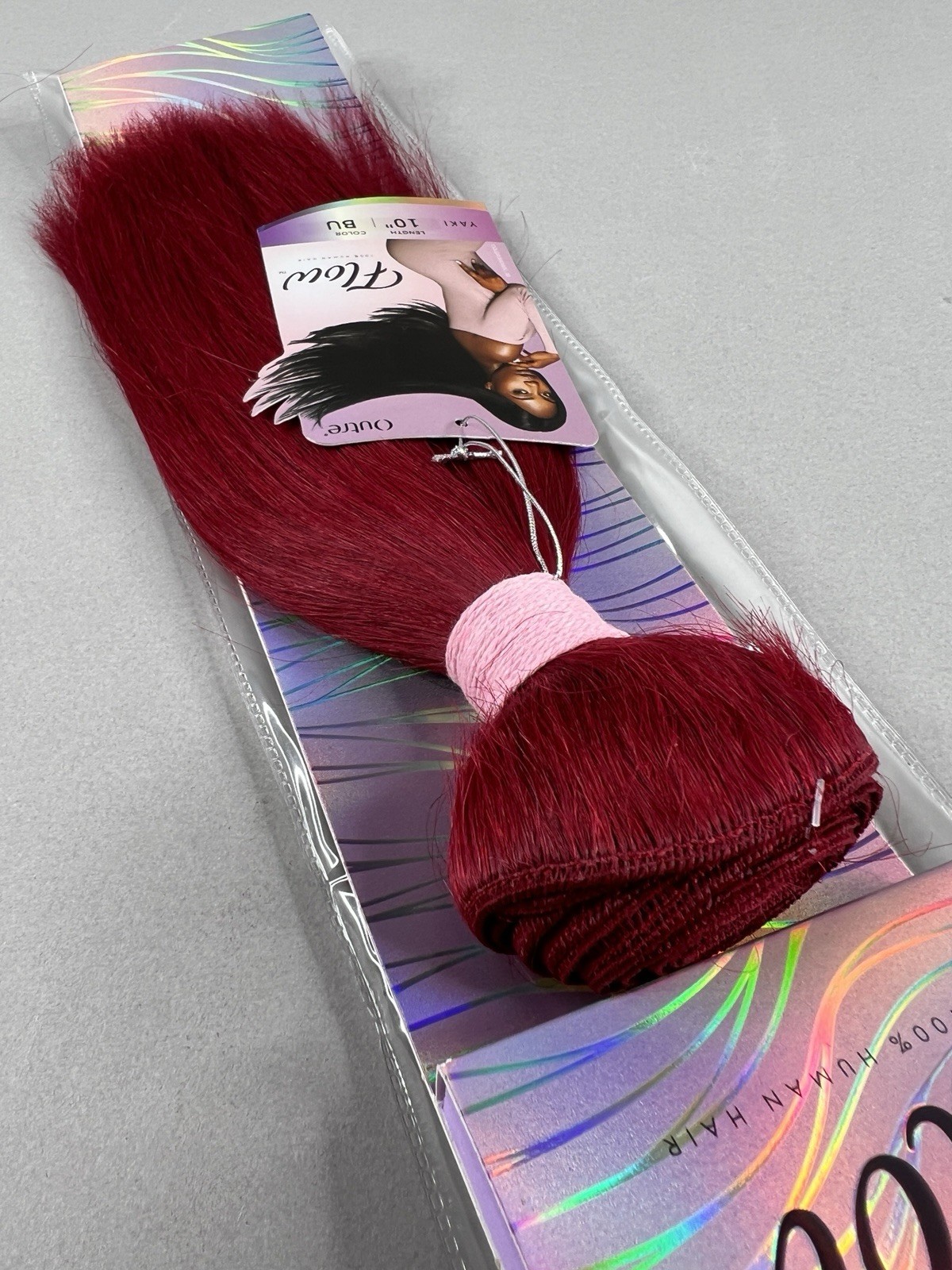 10″ Flow #BU Burgundy Yaki Straight 100% Human Hair Extensions