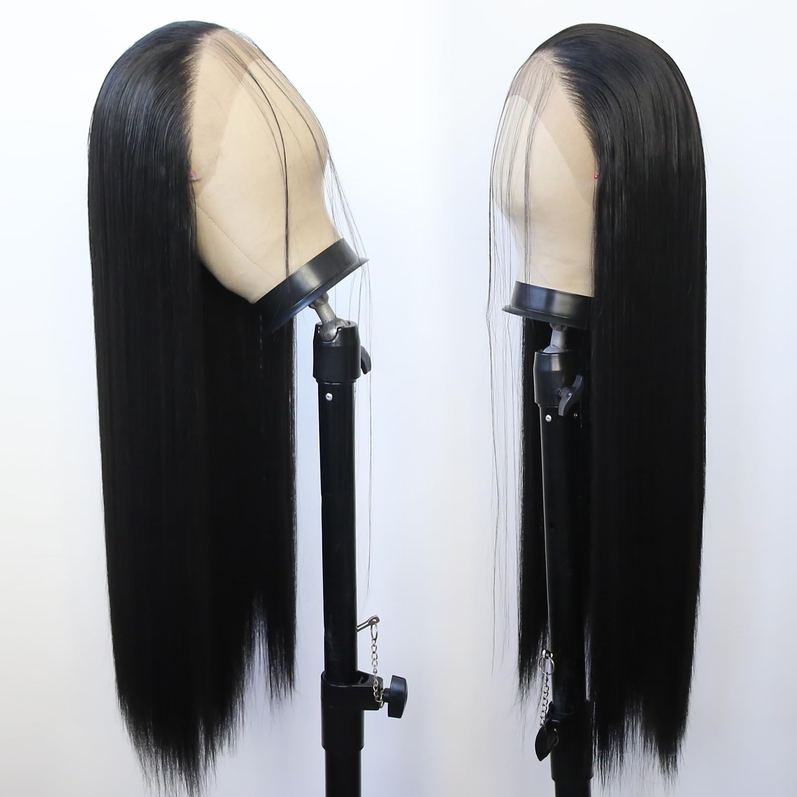 BTWTRY Black Synthetic Lace Front Wig Long Straight Jet 22.5 Inch,