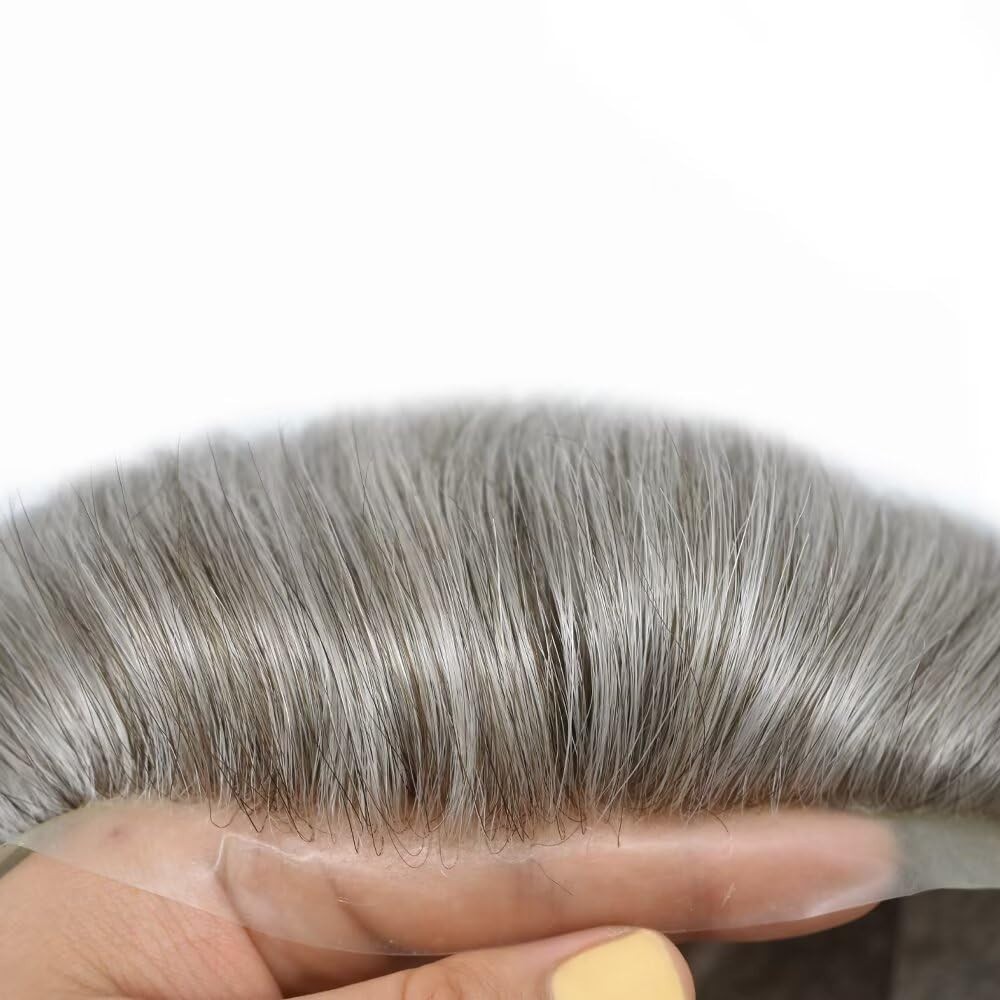 French Lace Mens Toupee Poly Around Hairpiece Human Hair Replacement System Wigs