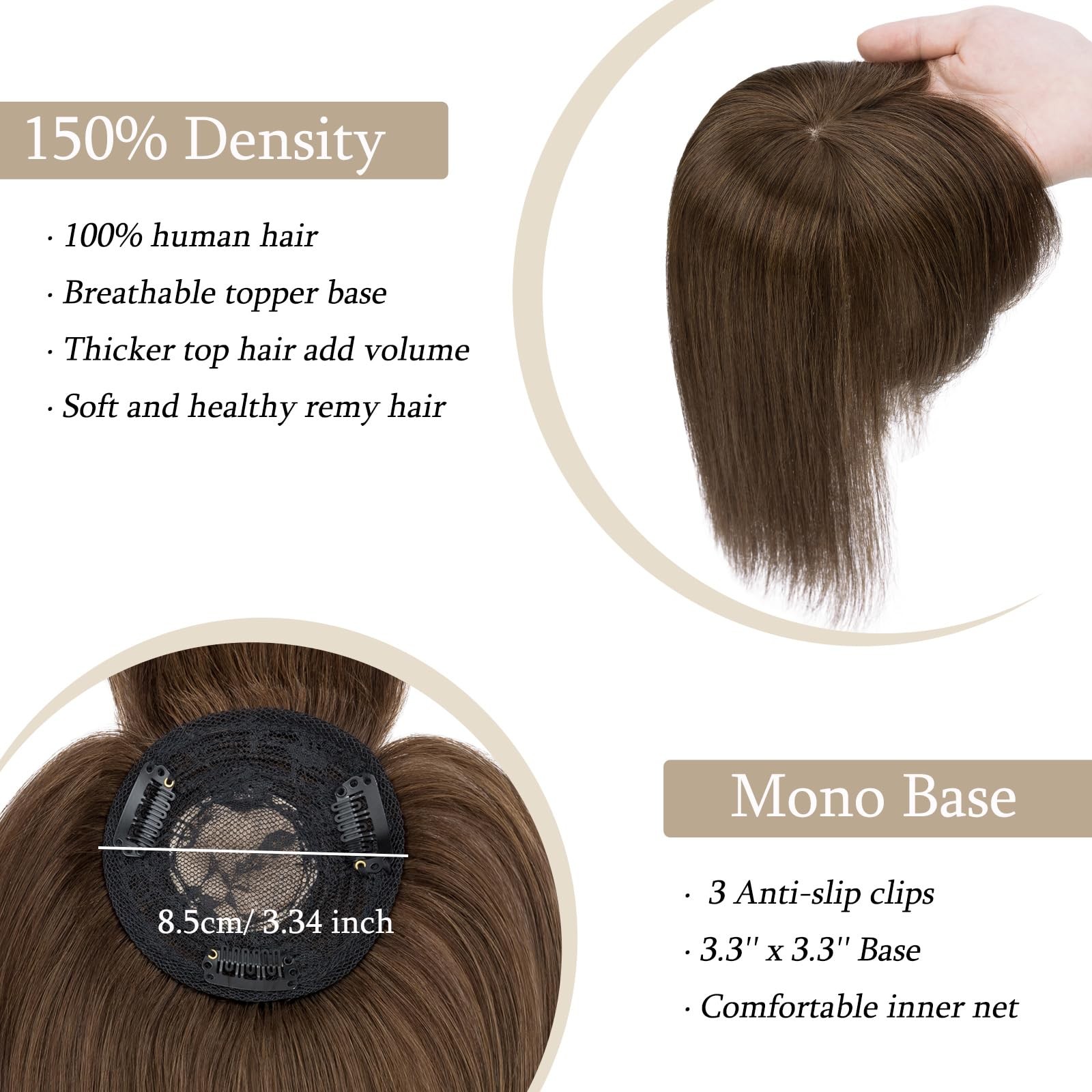 My-Lady Top Hairpiece For Women Bangs – Natural Mono Base Topper 100 Real Human