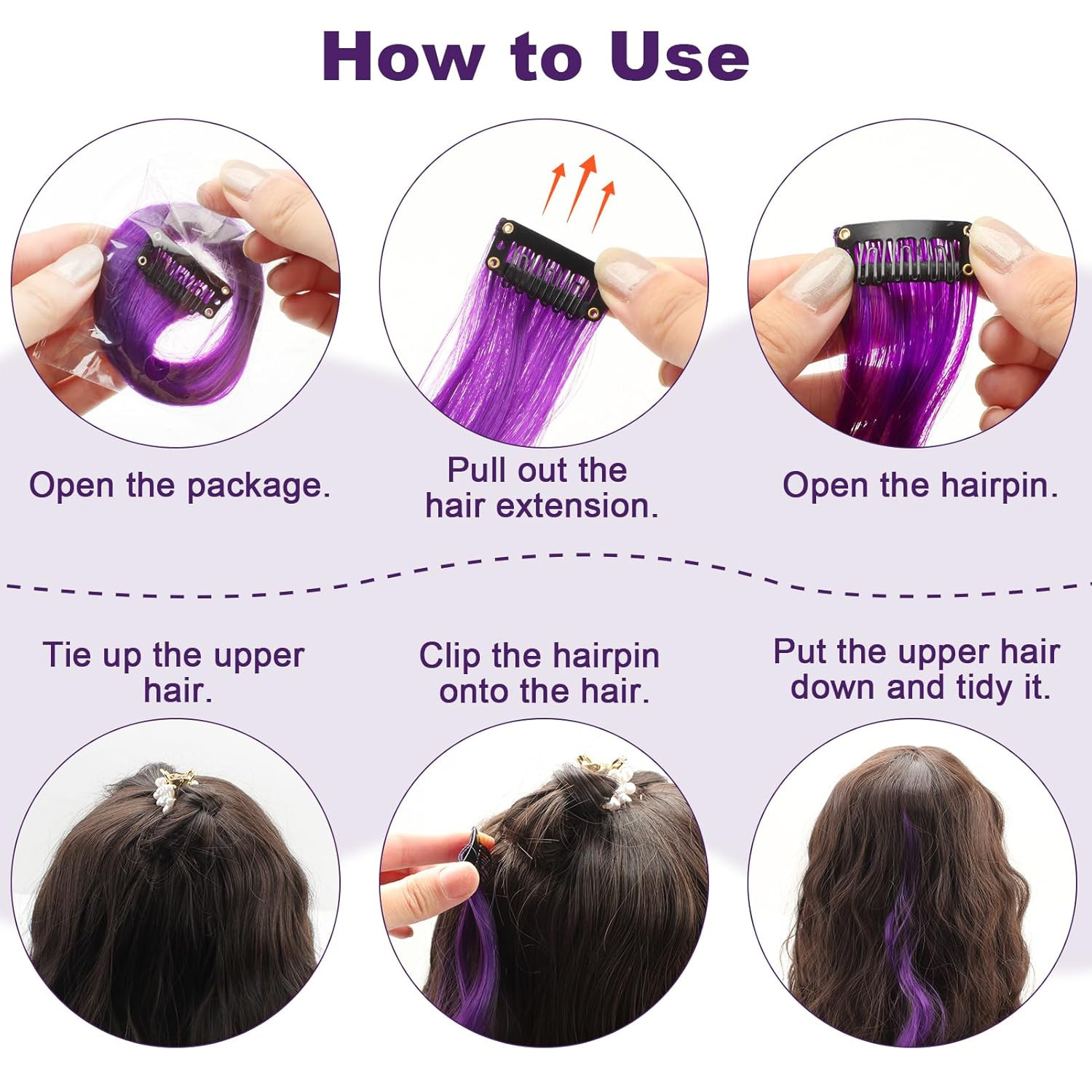 10 PCS Purple Hair Extensions, Curly Wavy Synthetic Hairpieces Clip in Rainbow N