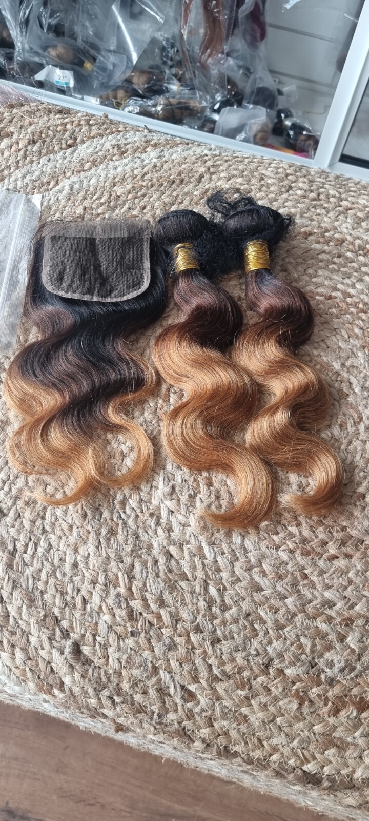12A PERUVIAN HUMAN HAIR 3TONE ROOT OMBRE 16+16&14INCH 4X4 CLOSURE 250g BODY WAVE