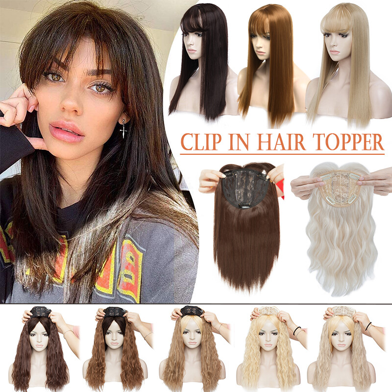 Topper Hair Toupee Clip in Hair Extensions Hairpiece with Bangs Natural as Human