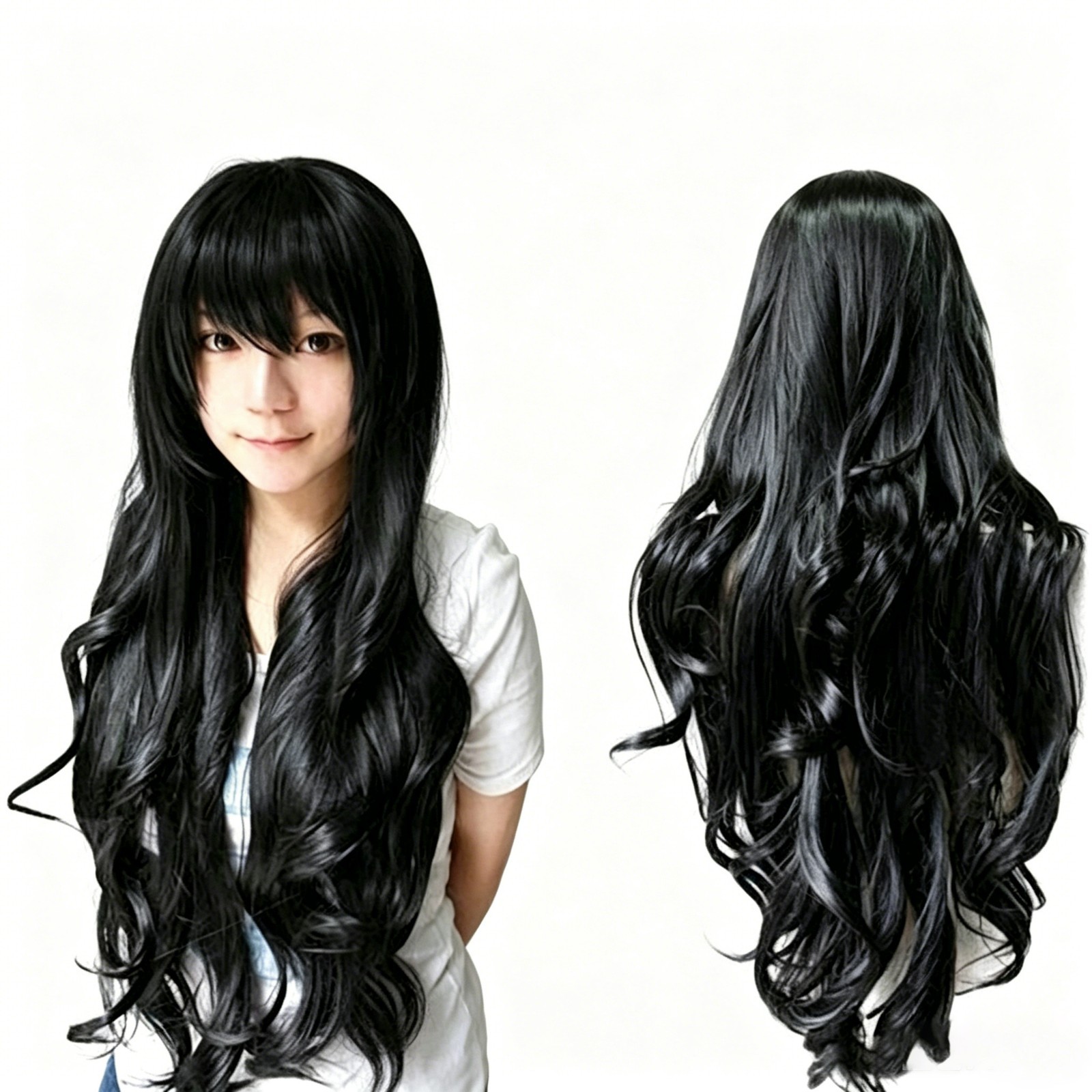 Black 80cm Long Curly Wigs Fashion Cosplay Costume Hair Anime Wavy Party Wig