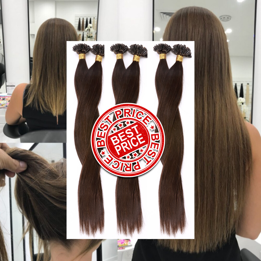 US Pre Bonded U Nail Tip 100% Human Remy Hair Real Keratin Hair Extensions 16-24