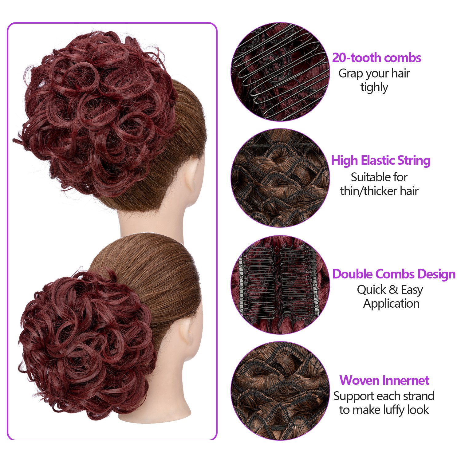 90G Thick Real AS Human Messy Bun Hair Piece Scrunchie Updo Hair Extensions USA