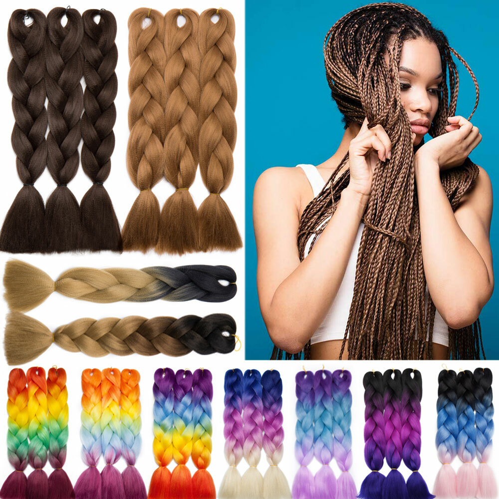 24″ Kanekalon Jumbo Braiding Hair Extensions Plaited Box Braids Ombre Rainbow US