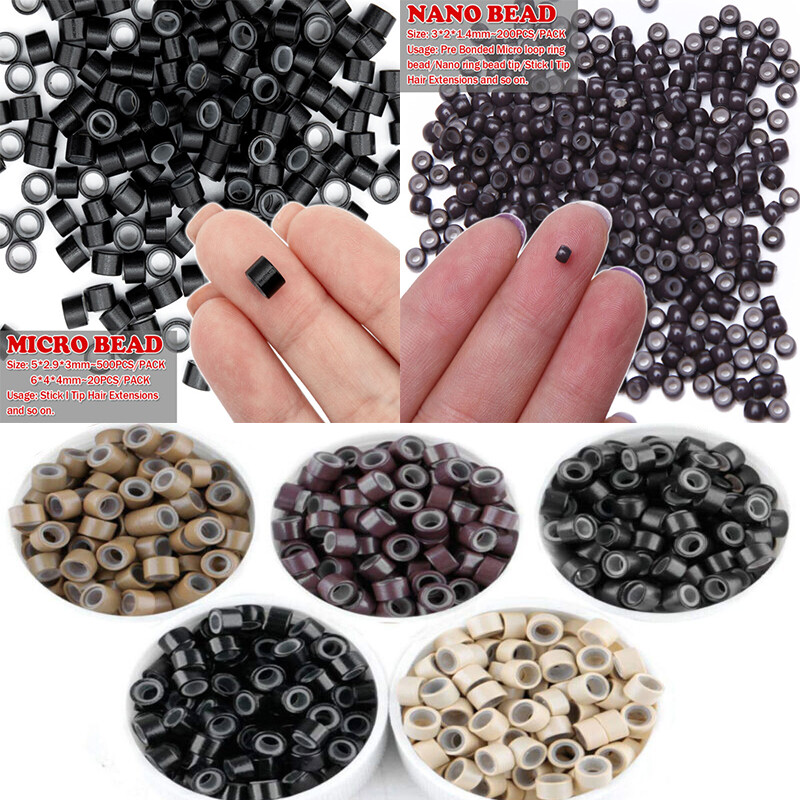Hair Extension Tool Kit Loop Pulling Hook & Silicone Micro NANO Ring I Tip Beads