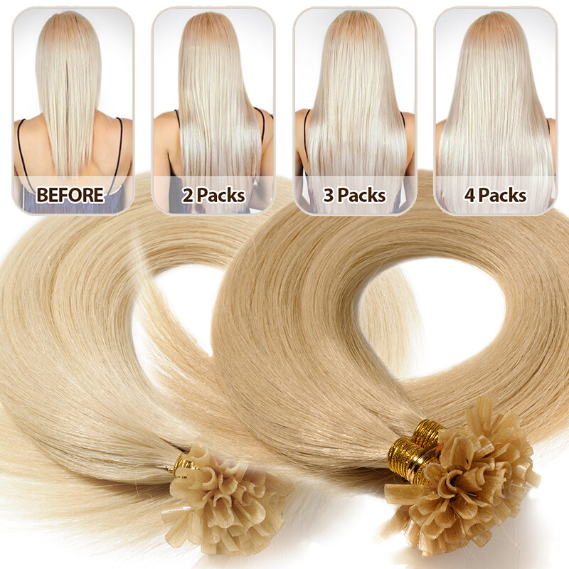Glue Nail U Tip Real Remy Human Hair Extensions Keratin Fusion Full Head 150G