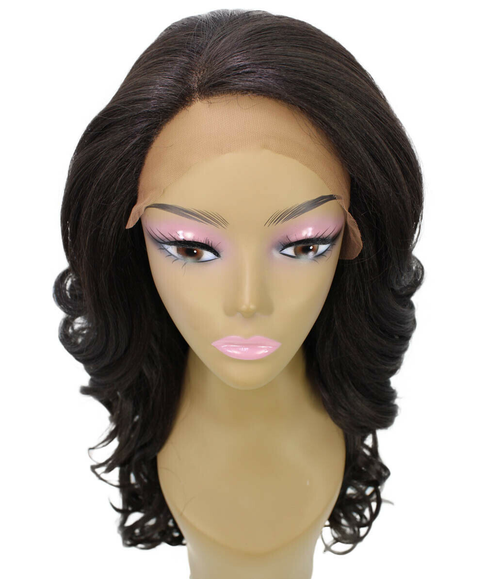 LUXLUXE Kendra Wavy 24.5″ Long 13×2.5 Hand-Tied Lace Front Wig, Dark Brown