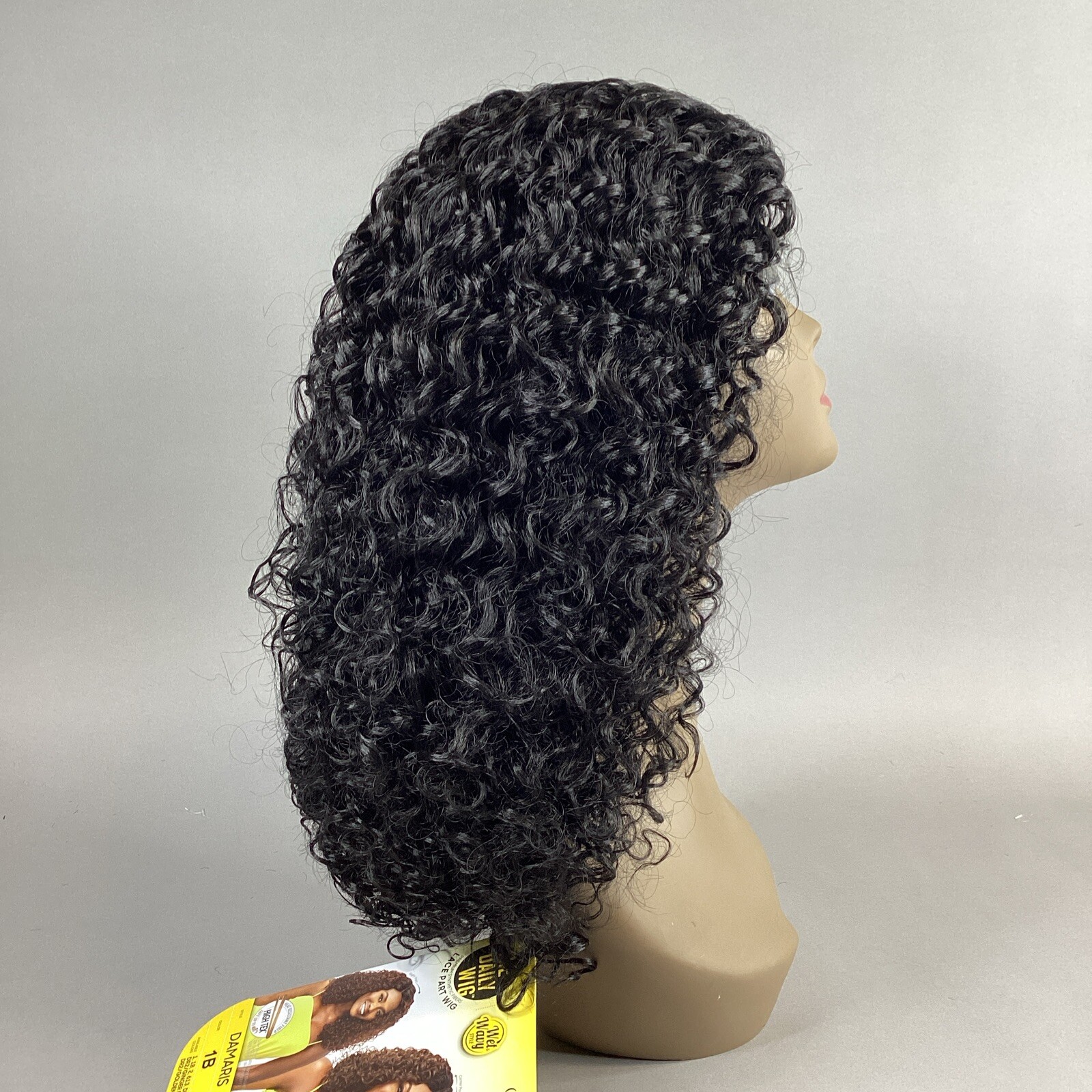 Damaris Long Curly #1B Off Black Premium Synthetic Lace Part Wig