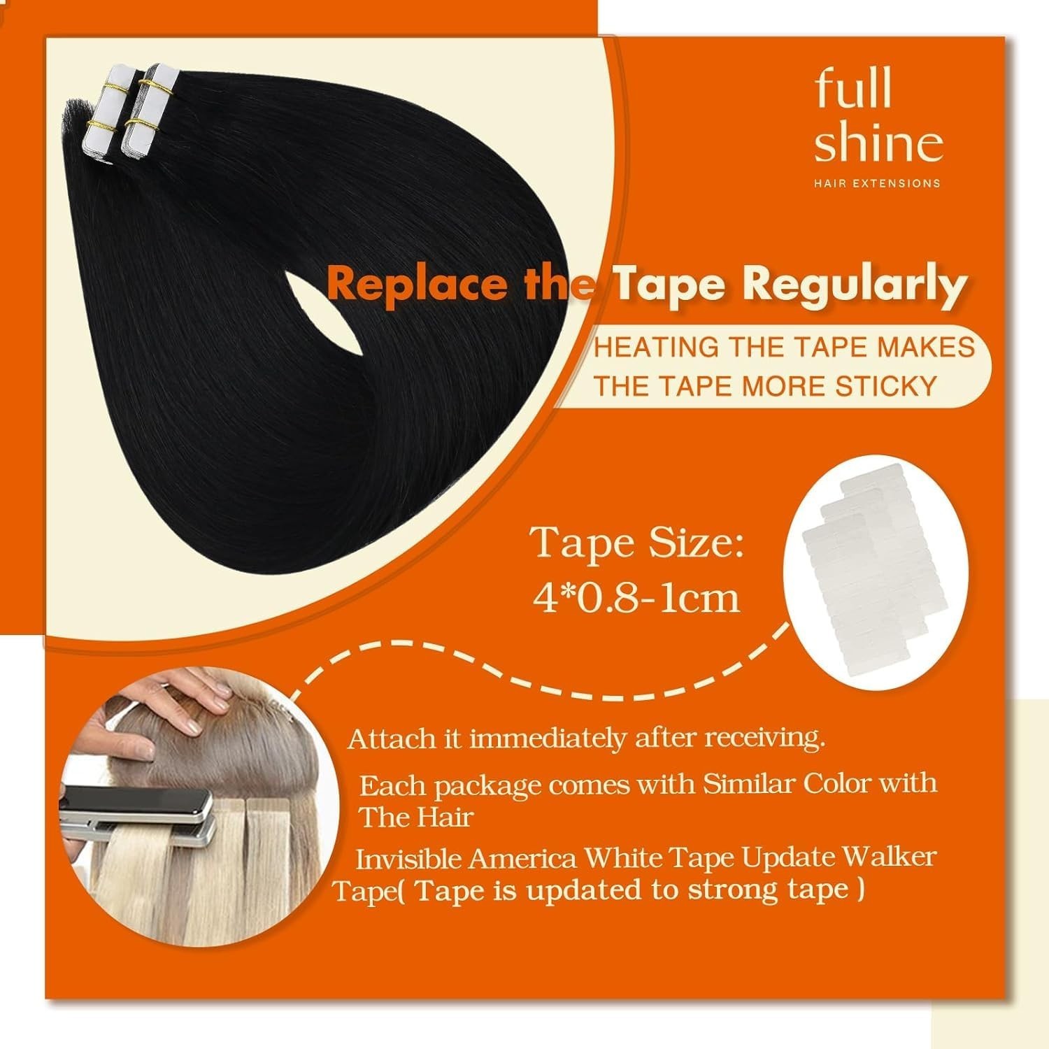 Seamless 20Pcs Remy Tape-In Hair Extensions – 18 Inch Jet Black for Instant Glam