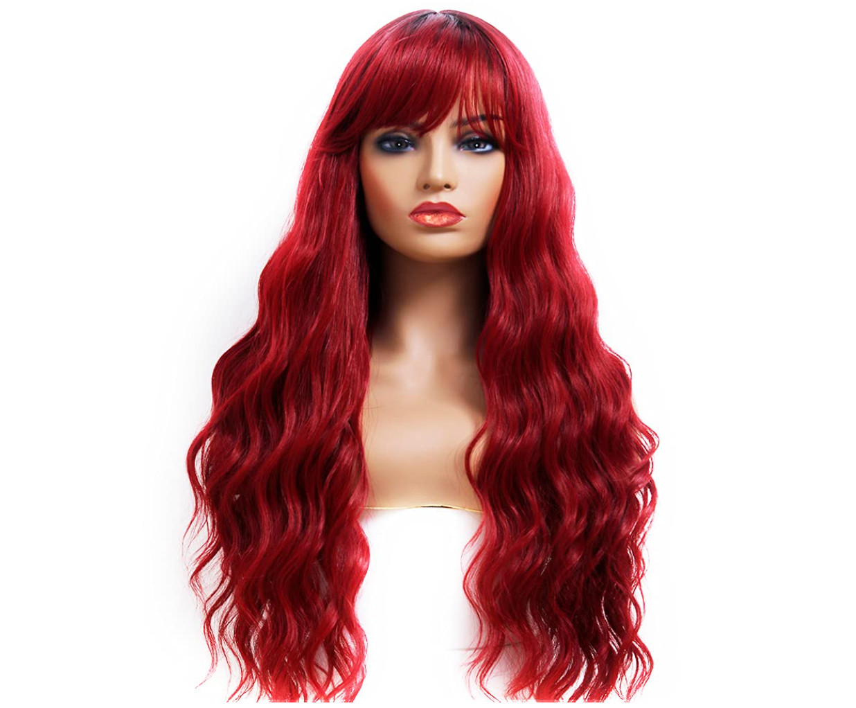 ANDRIA Women’s 26″ Wavy Wig w/Bangs Synthetic Heat Resist Ombre Burgundy Red NWT