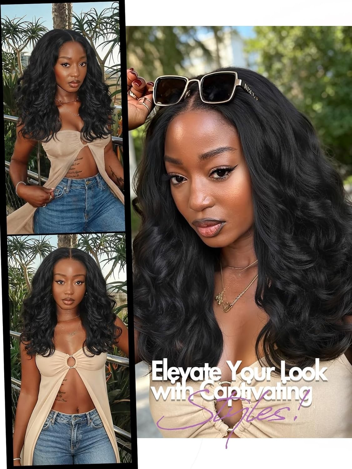 V Part Yaki Curly Wig Layered Wavy Synthetic Half Wig Glueless for Women