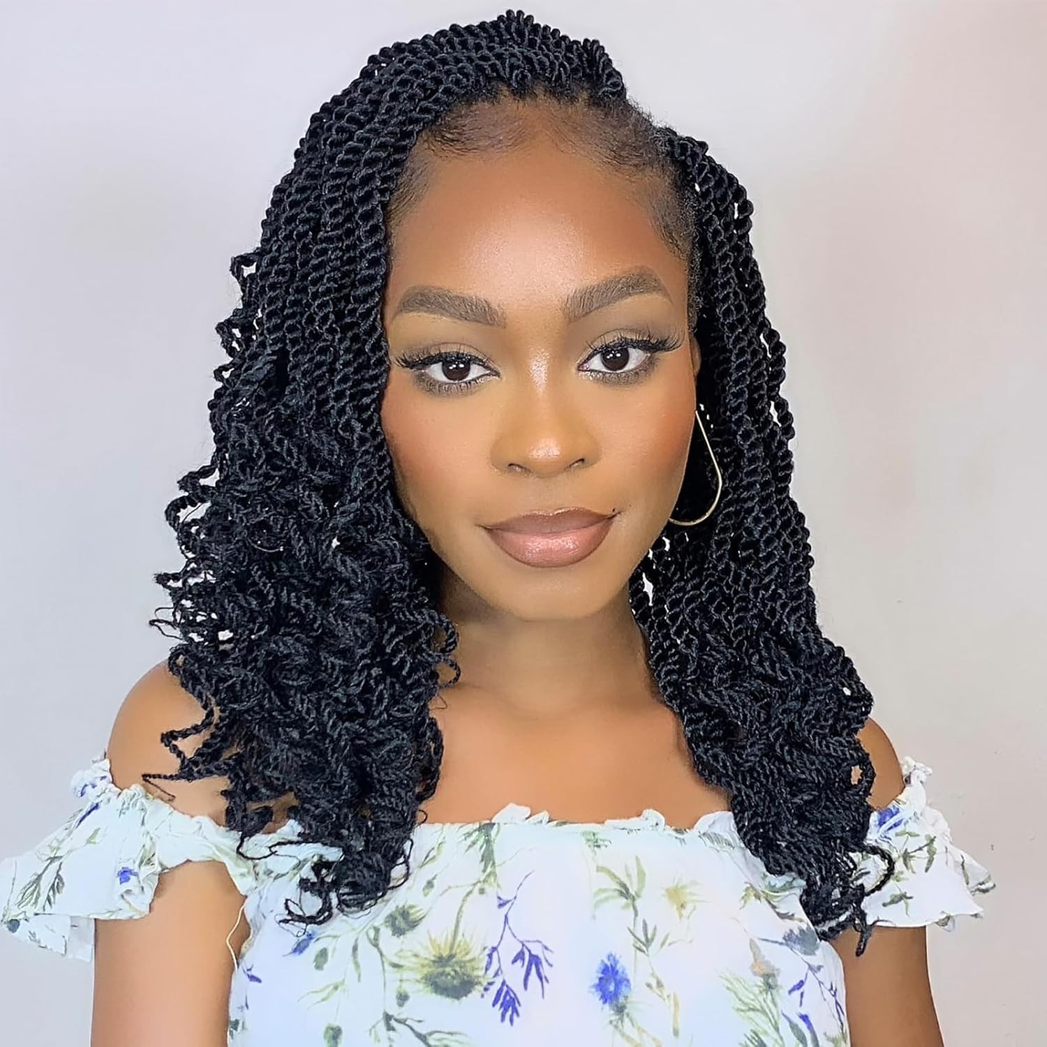 Leeven 10 Inch Wavy Senegalese Twist Crochet Hair with Curly Ends 8 Packs Black