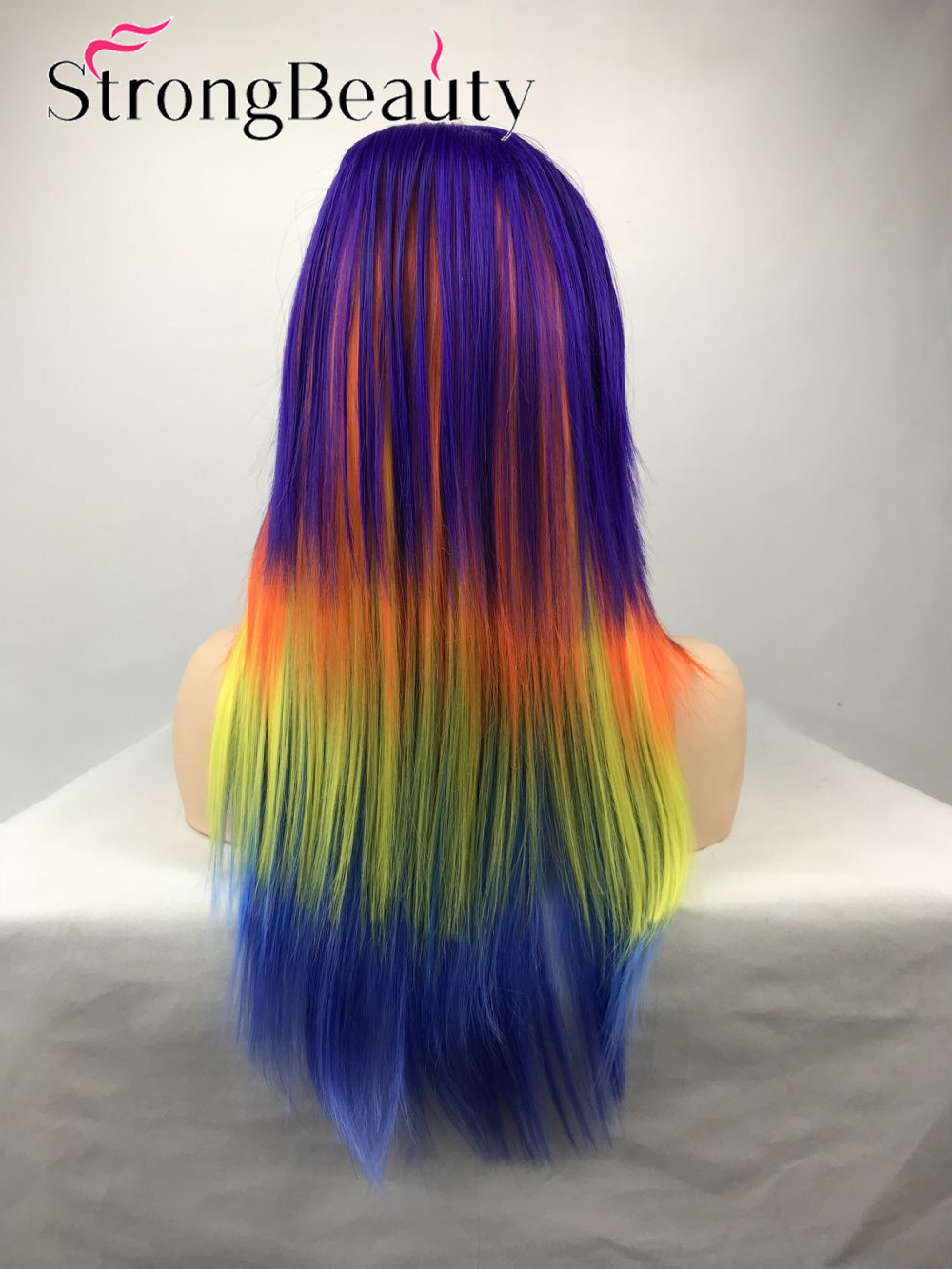 Long Rainbow Cosplay Wig Ponytail Multi Color Synthetic Wigs