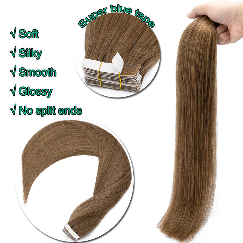 200g Tape In Remy Human Hair Extensions Skin Weft Wavy Straight Real Thick 80pcs