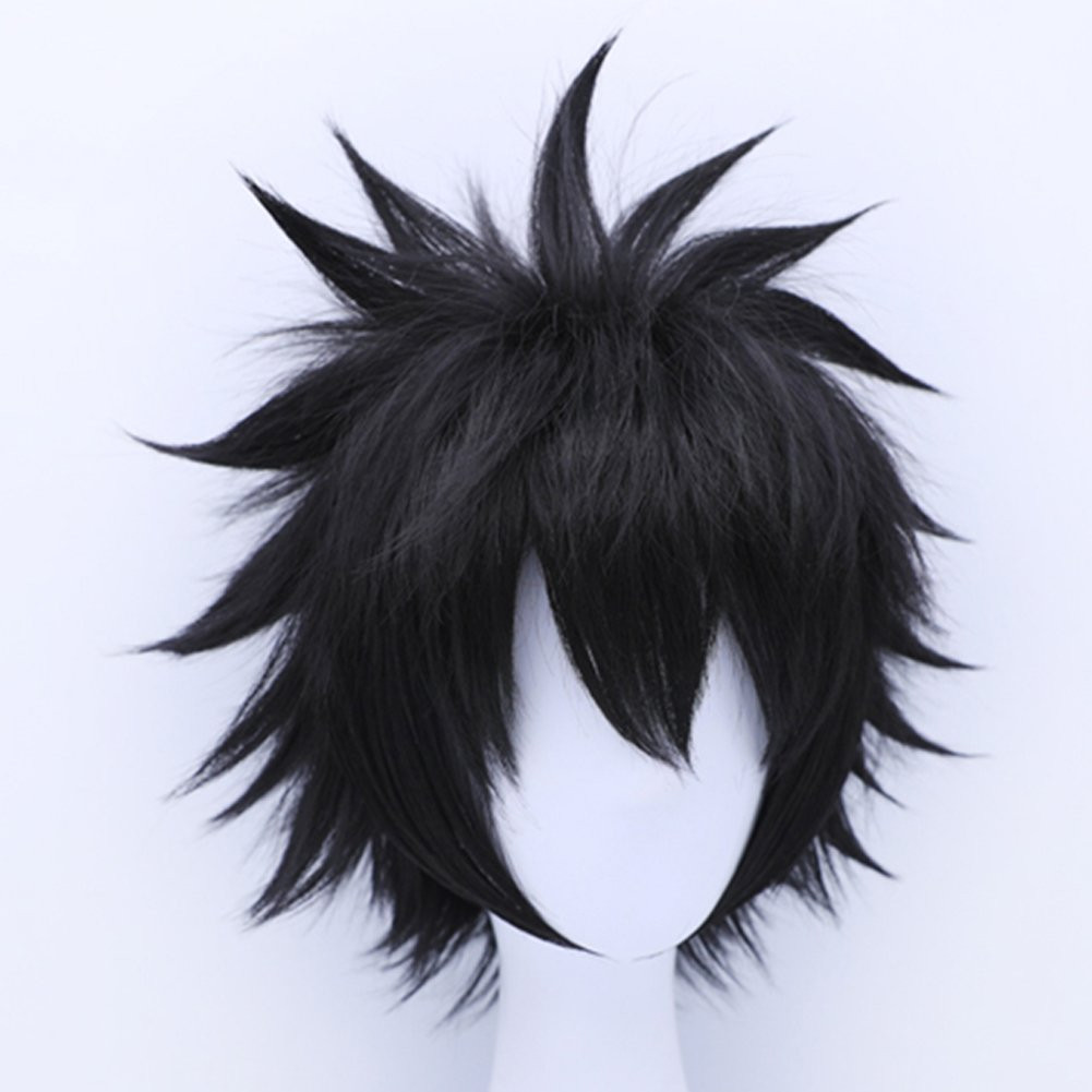 Black Spiky Wig with Hair Cap Short Anime Cosplay Wig Men Halloween Costume