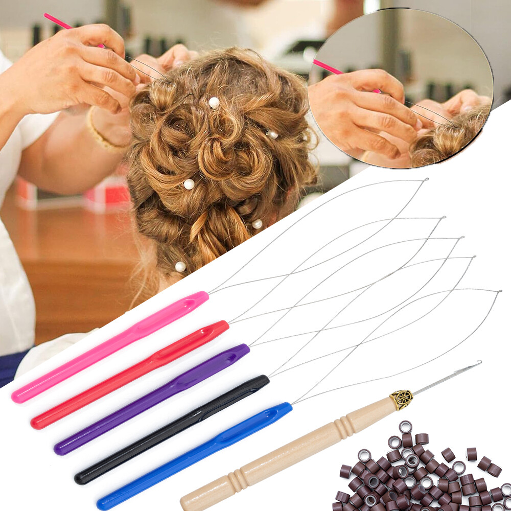 Hair Extension Tool Kit Loop Pulling Hook & Silicone Micro NANO Ring I Tip Beads