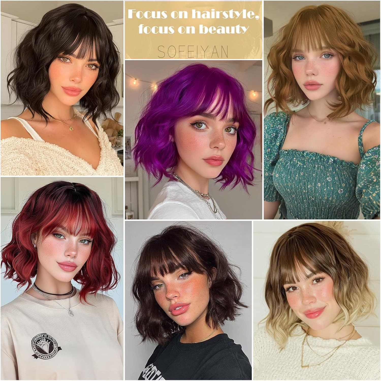 Dark Ginger Short 12 Inch Curly Auburn Wig with Bangs for Women Ginger Hair Wigs