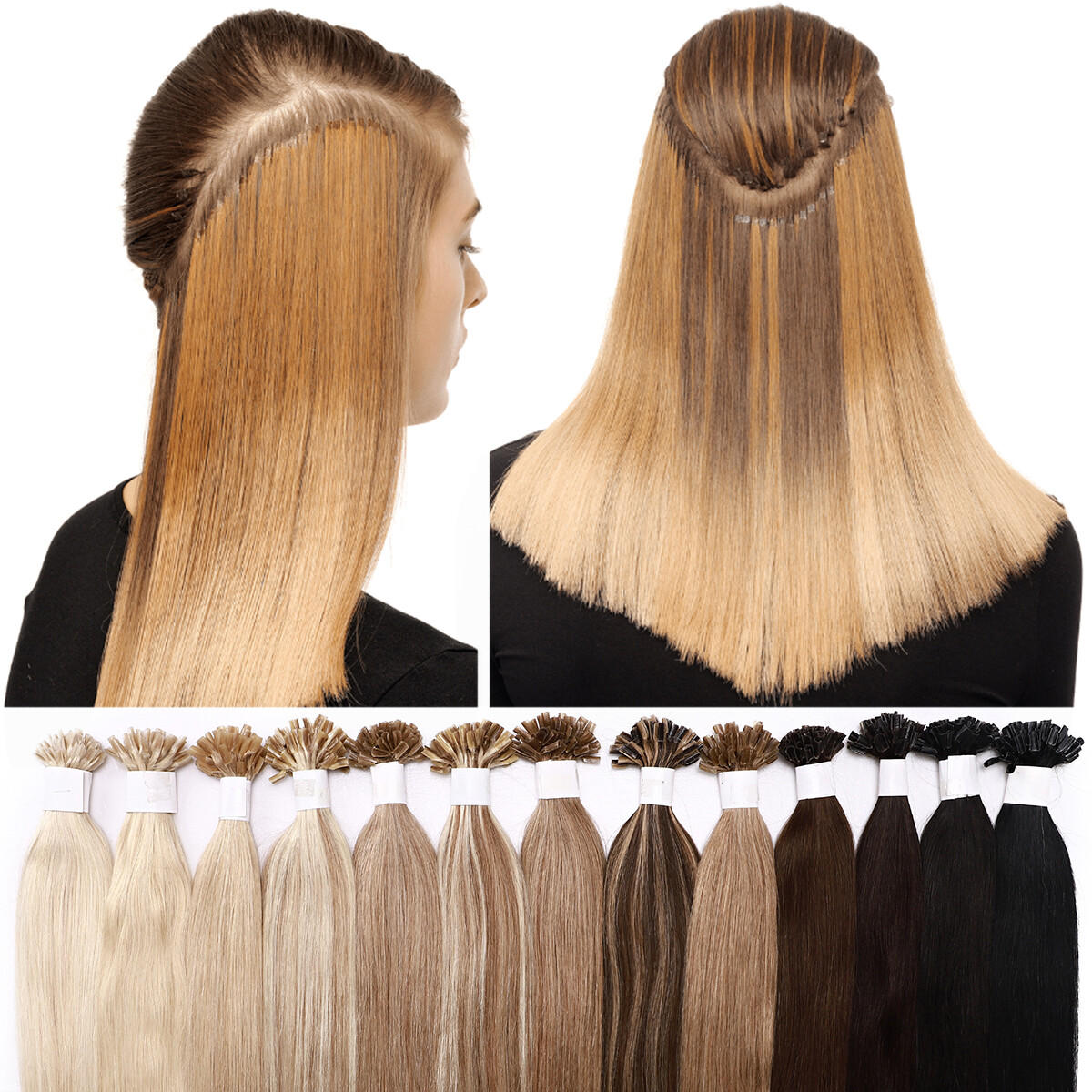 THICK 100PCS Russian 100 Remy Human Hair Extensions Nail U Tip Keratin Pre Bond