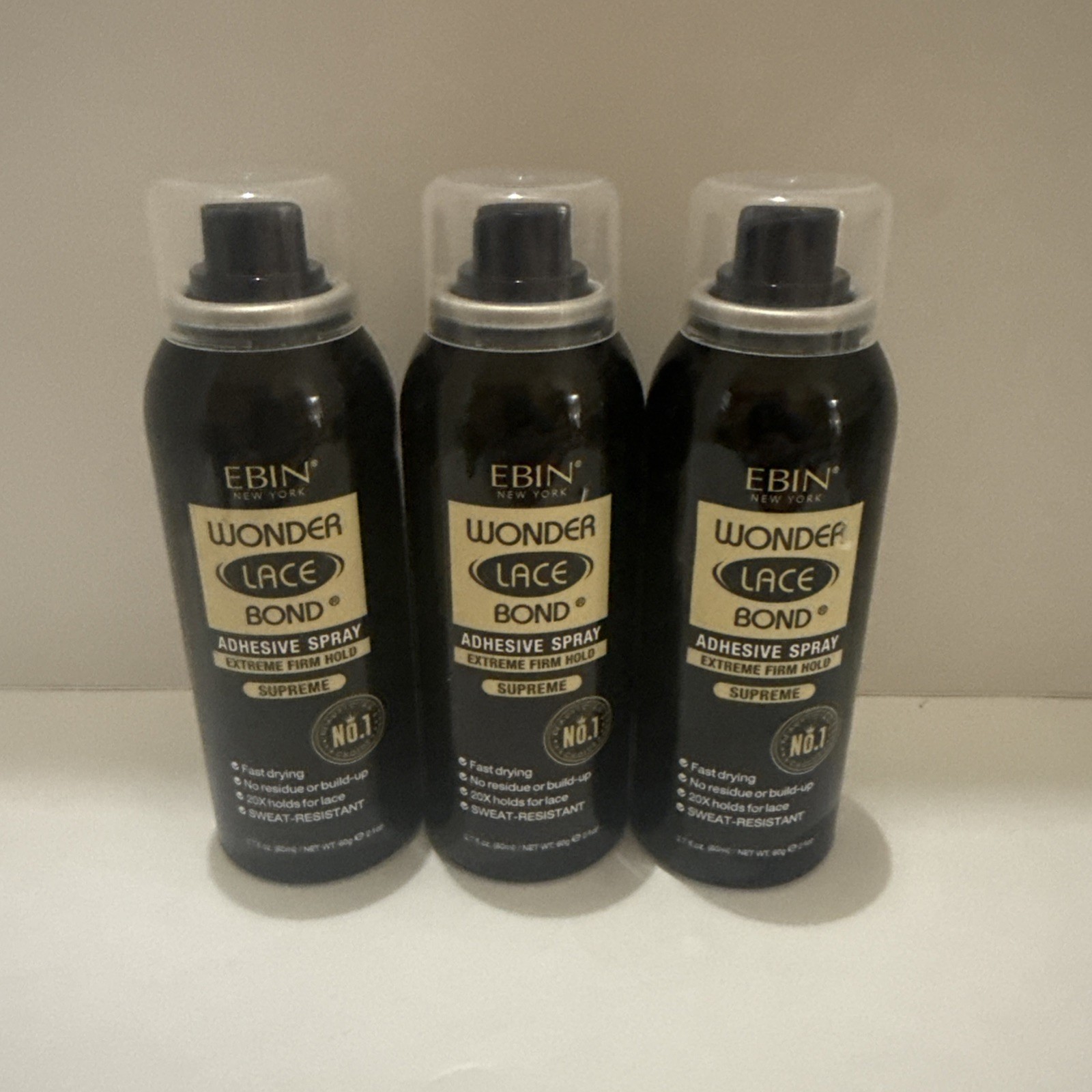 3 Pack EBIN Wonder Lace Bond Spray Adhesive Supreme 2.1 oz Strong Hold, Sweat