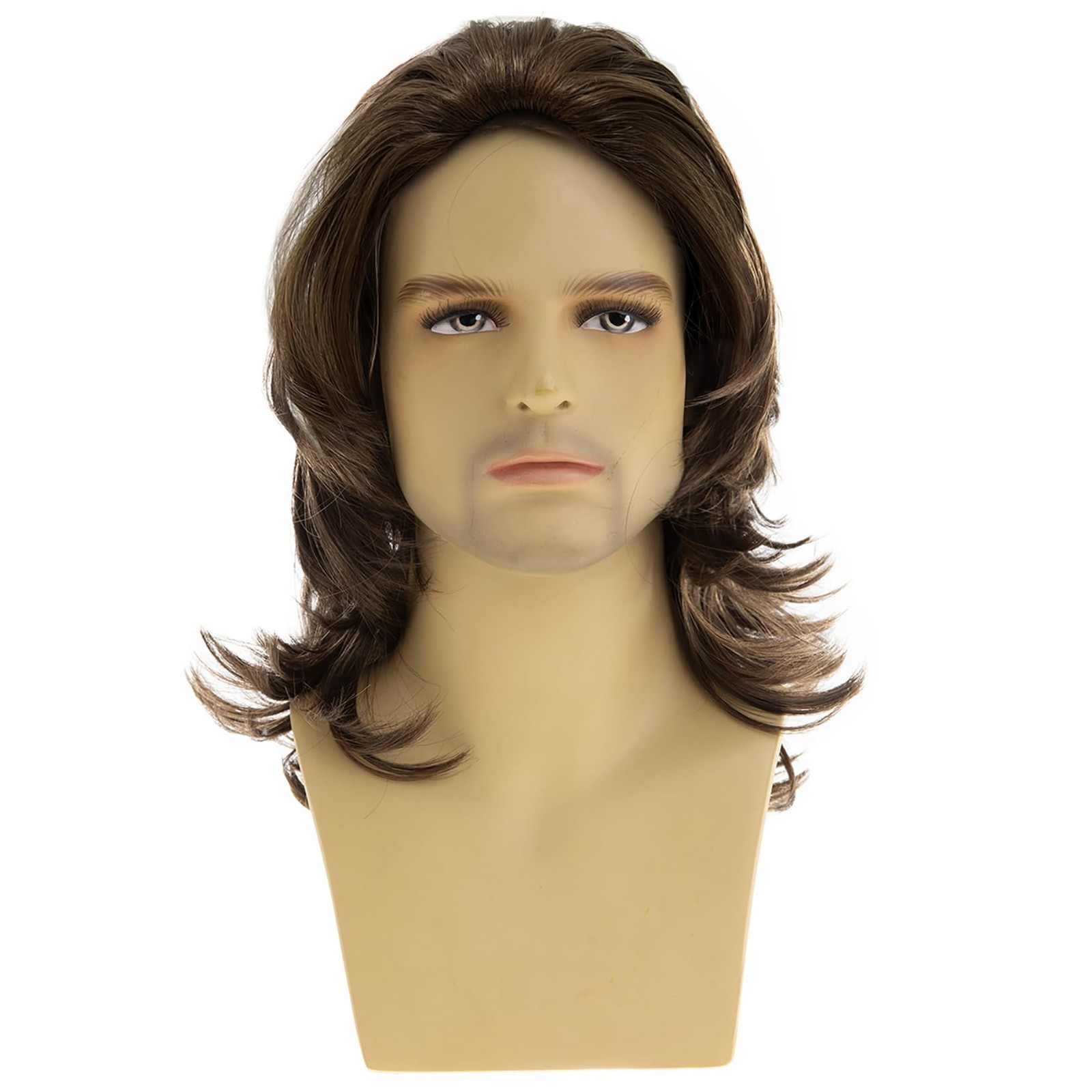 Dsimeig Long Wavy Brown Wigs for Men Natural Layered Rocker 22.5 Inch, brown