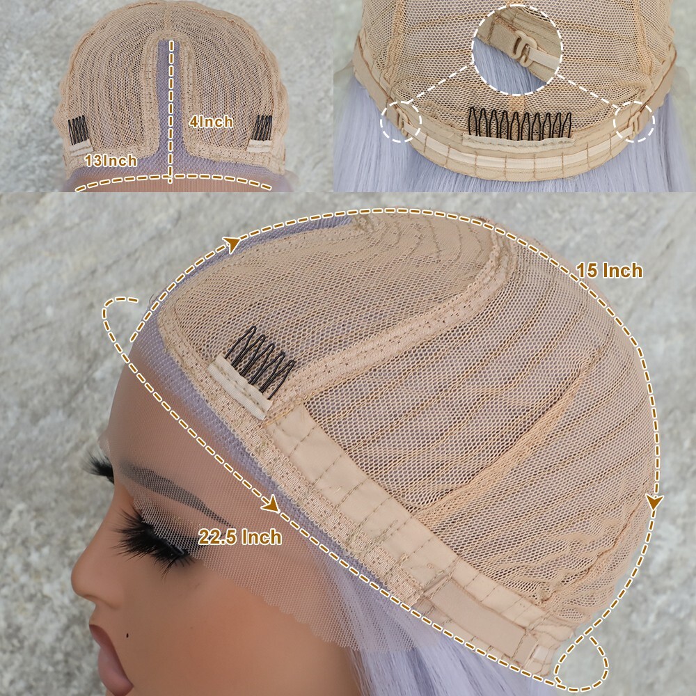 US 32 inch Synthetic Hair Lace Front Wigs Women Party Long Straight Light Blue