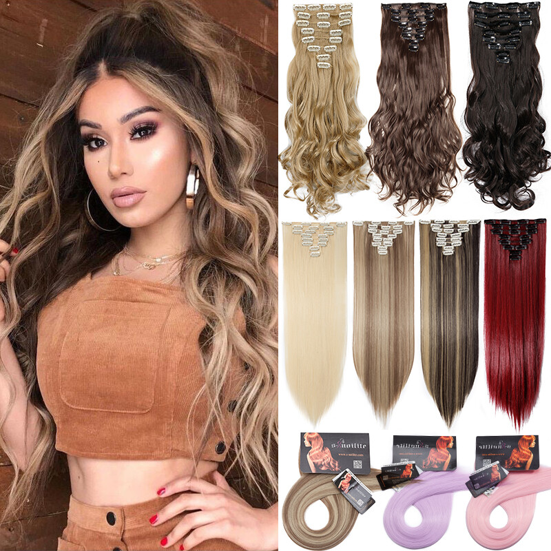 100% Real Natural Mega Thick as human Hair 8PC Full Head Clip In Hair Extensions