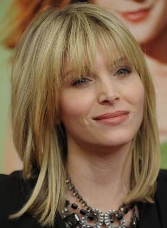 Women Shoulder Length Straight Blonde Brown Synthetic Hair Wigs With Bangs Wig