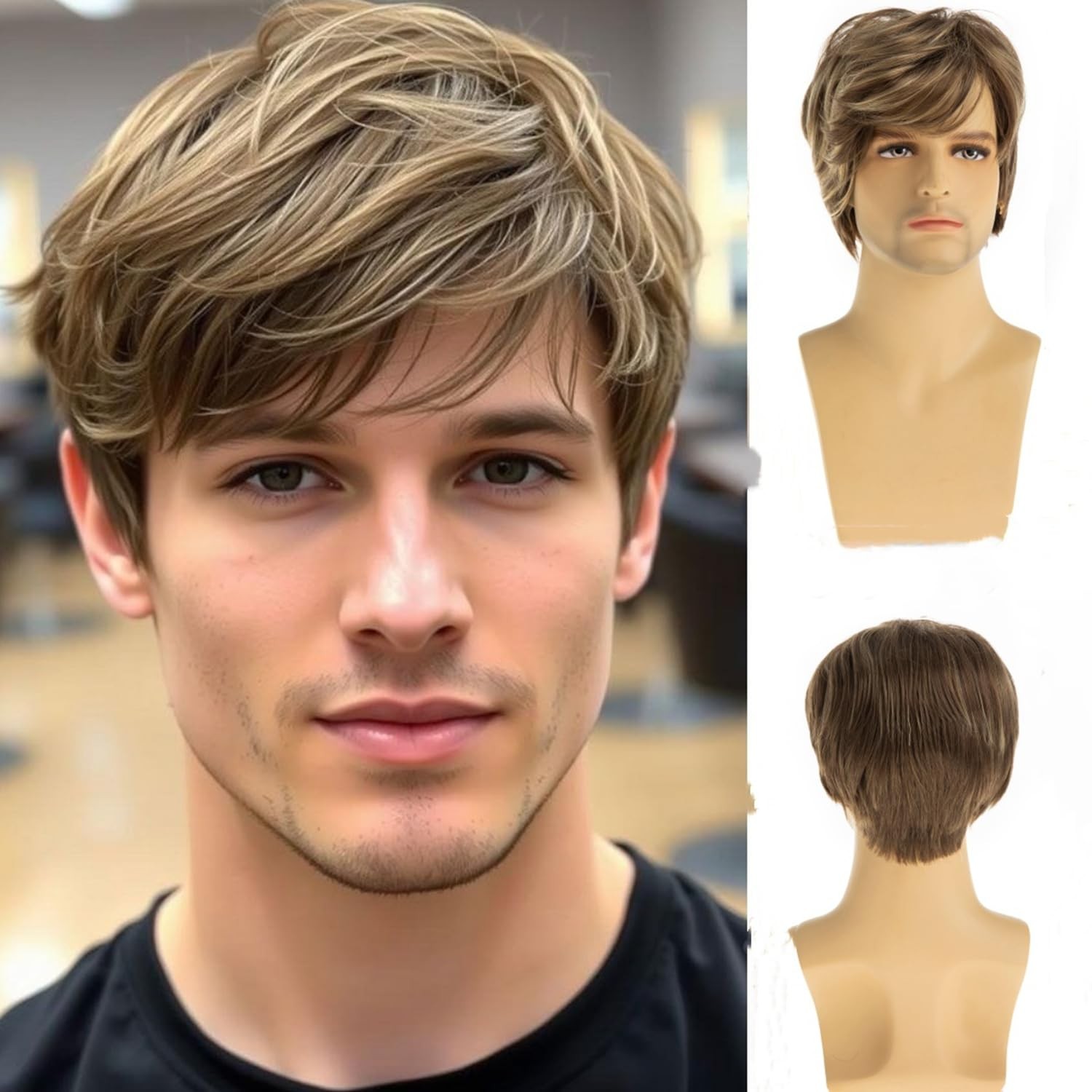 Beweig Mens Mixed Blonde Wig Short Straight Synthetic Short,